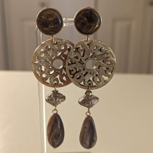 Gold, silver and brown clip-on earrings